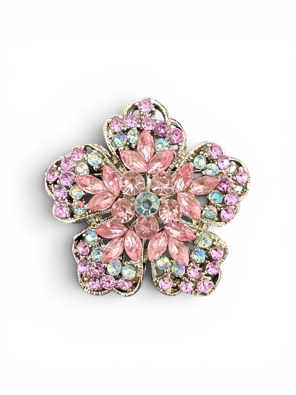 VINTAGE LDA SIGNED - RHINESTONE JEWELRY FLOWER BROOCH